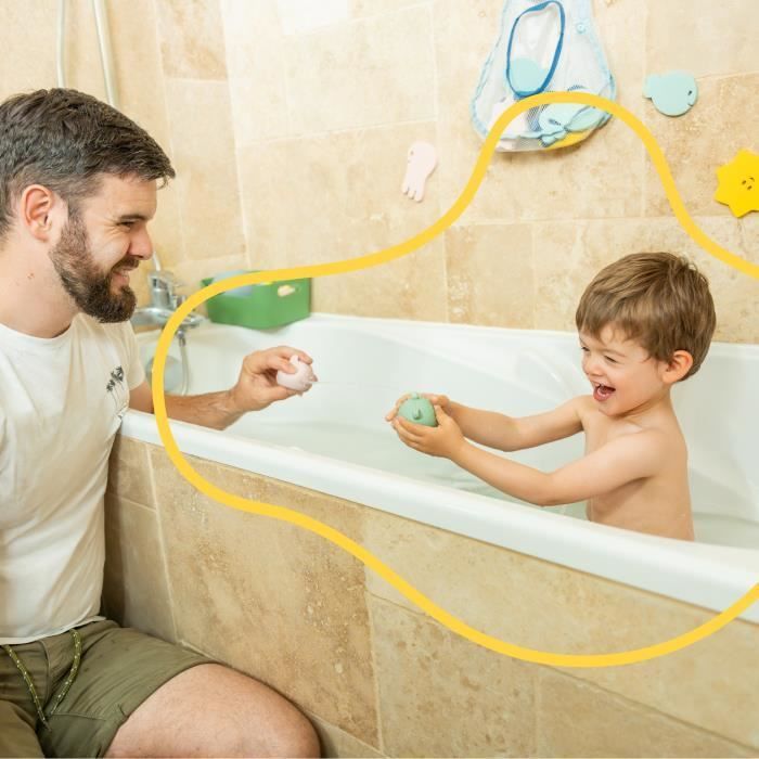 Badabulle Set of 4 Bath Sprinklers - Soft Silicone Bath Toys - Open for Washing