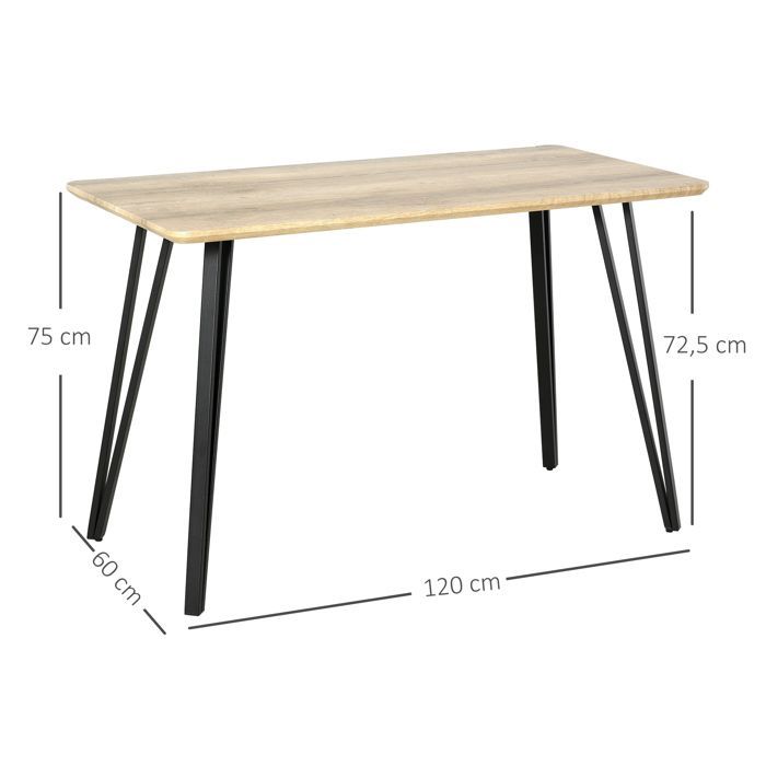 Table à manger - HOMCOM - design industriel grand plateau pieds métal épingle cuisine salon - MDF - 120x60x75cm - chêne clair