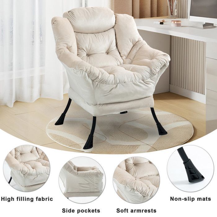 Fauteuil inclinable 75 x 80 x 85 cm, fauteuil à bascule en métal avec poches latérales, fauteuil d'allaitement minimaliste, kaki