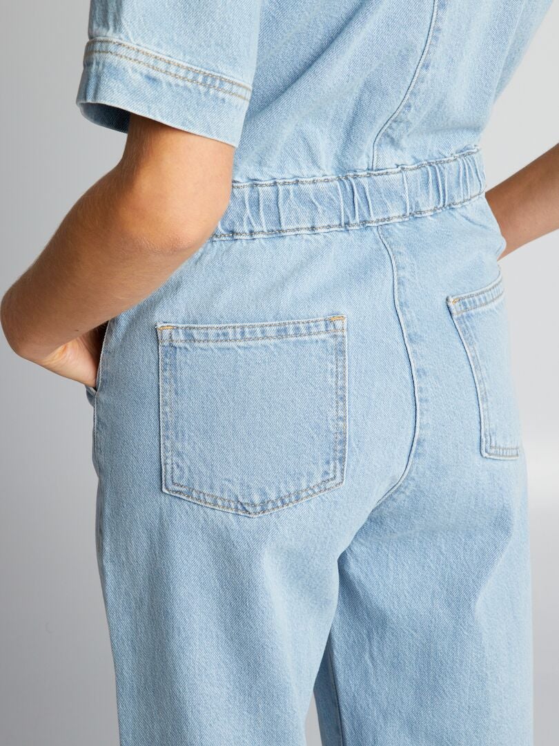 Macacão jeans de manga curta - AZUL