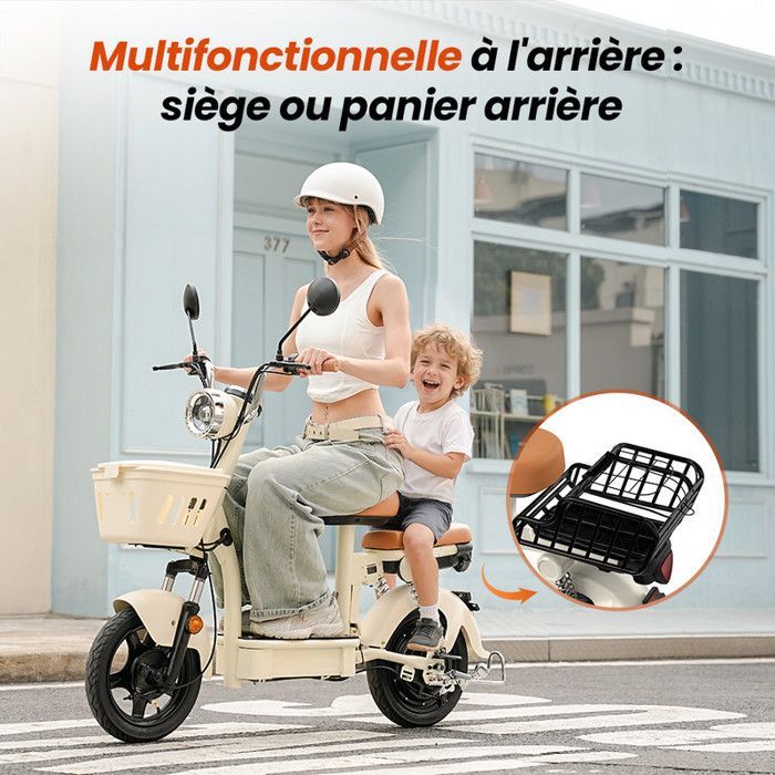 Patinete elétrico SP-Y - Motor de 1200 W - Bateria de 48 V 20 Ah - Autonomia de 100 km - Pneus de 14 polegadas - Com assento - Amarelo claro