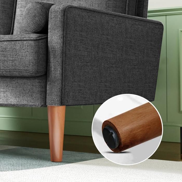 2-Seater Sofa in Grey Fabric, 121 x 77 x 87 cm, Scandinavian Style Sofa with 2 Cushions, Wooden Legs