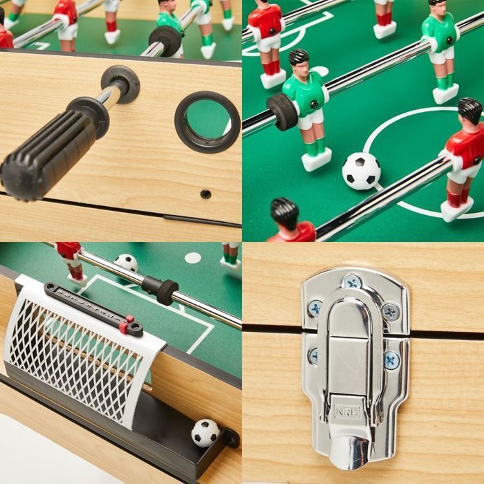 Tavolo da gioco multifunzione 4 in 1 KANGUI: calcio balilla con aste telescopiche, biliardo, ping pong e hockey.