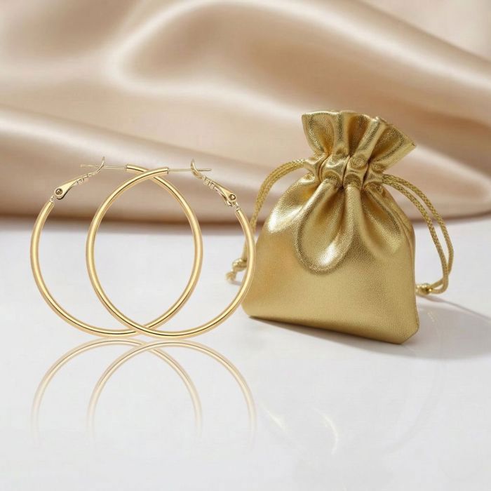 Pendientes de aro - Atemporales - 40 mm - Brazalete - Lisos - Chapados en oro amarillo de 18k - Para mujer