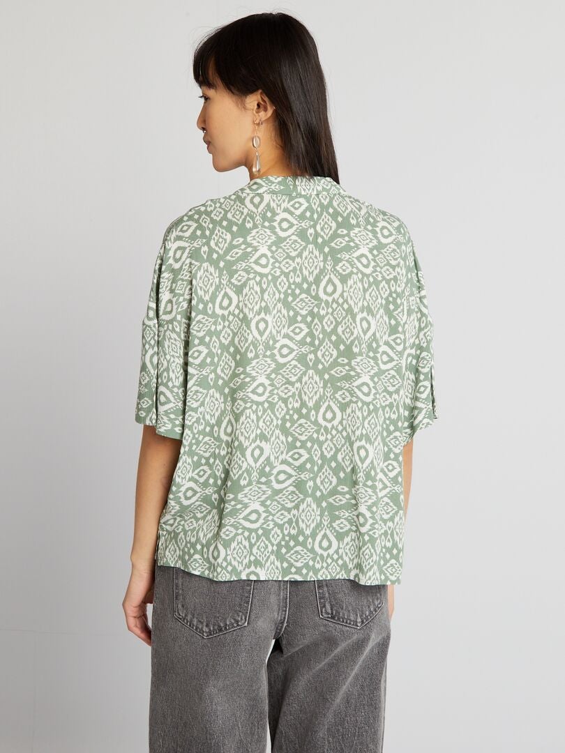 Blusa de manga corta en tejido crepé - VERDE