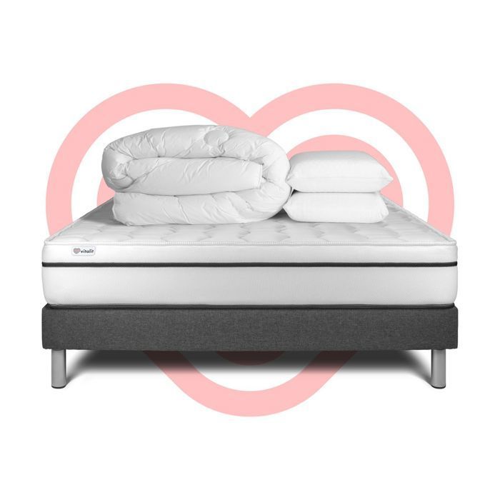 Juego de cama completo: colchón de 140x200 cm + somier de láminas (requiere montaje) + 2 almohadas + edredón - Vital Spa Grey