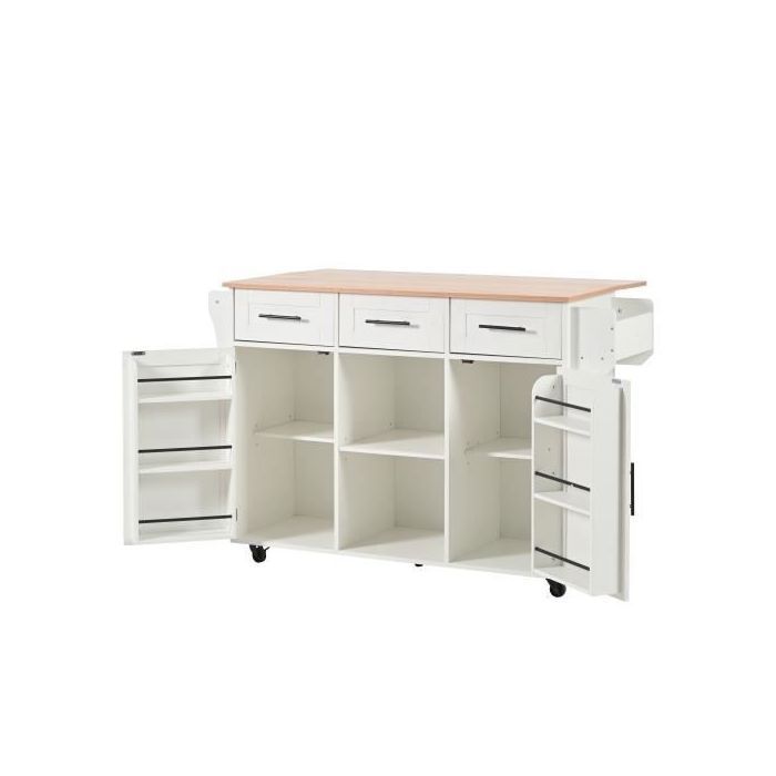 Multifunctionele houten keukentrolley met werkblad en lade - B139 x D46(71) x H91,5 cm - Wit