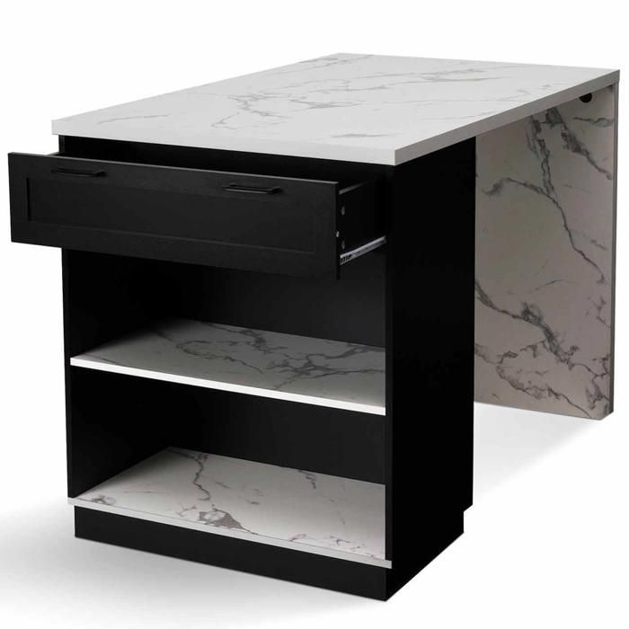IDMARKET Ilot central mange debout 4 personnes VITO 130 cm noir et plateau effet marbre ALASKA