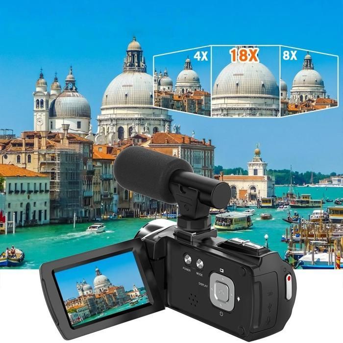 Videocámara digital, resolución 4K, 32 GB, resolución de 48 MP, zoom de 18x, pantalla HD de 3 pulgadas, estabilización electrónica de imagen, color negro.