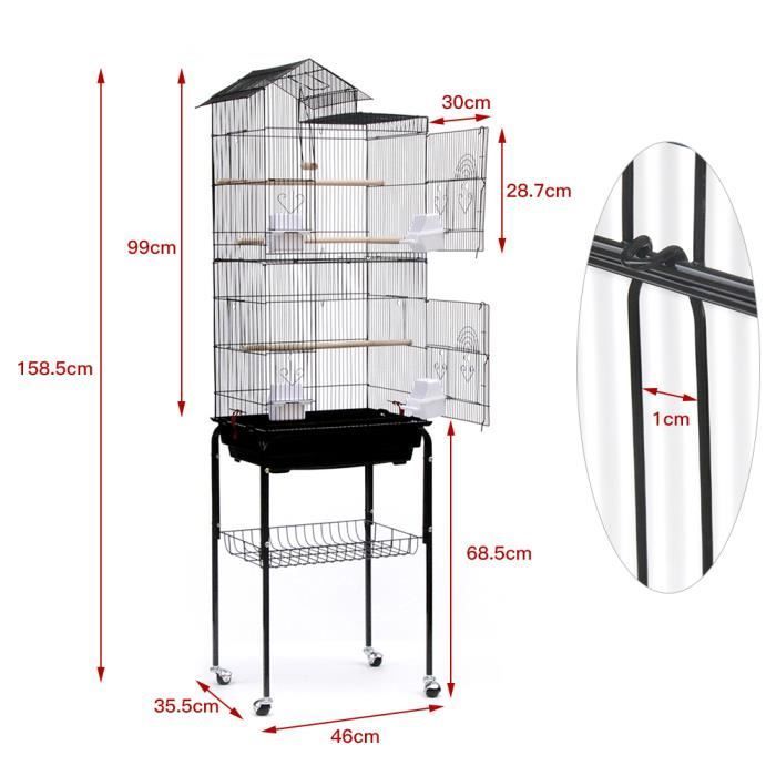 HEK Cage Oiseaux Volière Portable Solide sur Roulettes pour Perruches, Perroquets, Inséparables, Mandarins et Canaris
