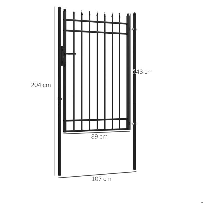 Puerta de jardín - Outsunny - acero galvanizado - 107 x 204 cm - cerradura, llaves y manilla - negra