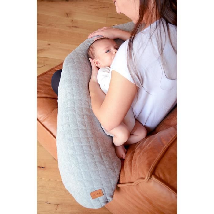 BÉABA - Big Flopsy™ - Pregnancy and Nursing Pillow - Cotton Flower® - Heather Grey, 180 cm