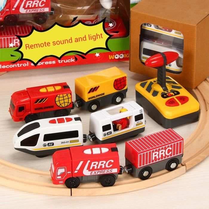 Tren eléctrico de juguete ESTINK con control remoto para niños, compatible con vías de madera.