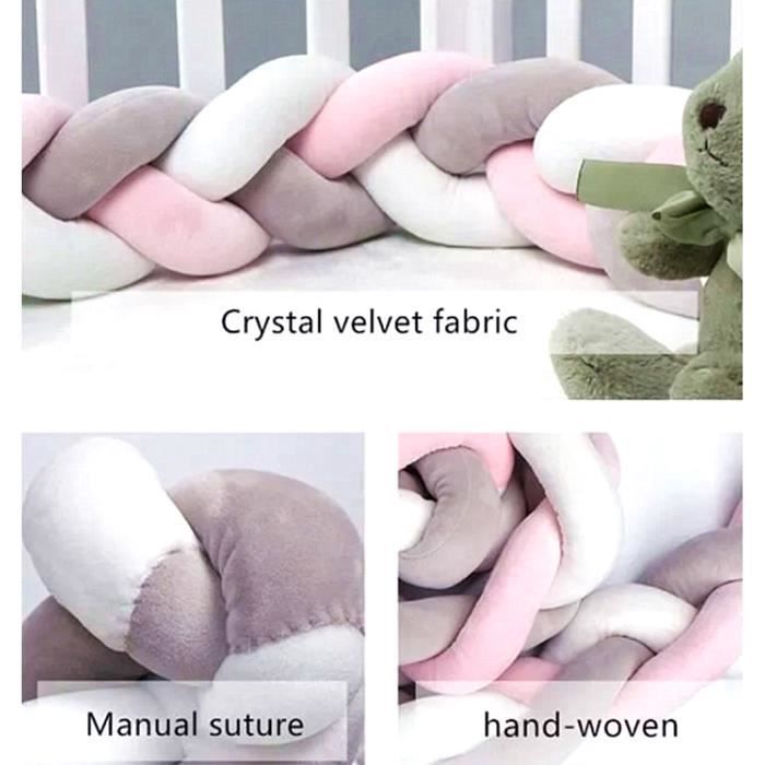 NUANJIA 3M Baby Crib Bumper, Braided Snake Cushion, Velvet Crib Bumper for Newborns, Bed Sleep