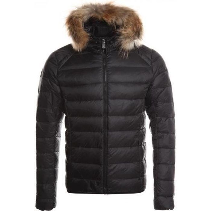 Chaqueta de plumas JOTT Prestige para clima frío extremo con capucha - Negra - Para hombre - Cierre de cremallera - 100% poliéster