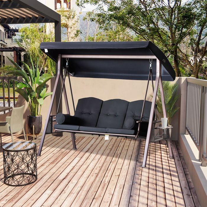 Outsunny - Balancelle de jardin 3 places - Métal - 121x208x172cm - Noir
