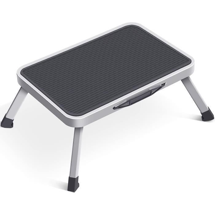 Taburete plegable, escalera plegable de acero de 1 peldaño, escalera plegable pequeña para sala de estar, cocina, baño, biblioteca, 38x26x17,5 cm