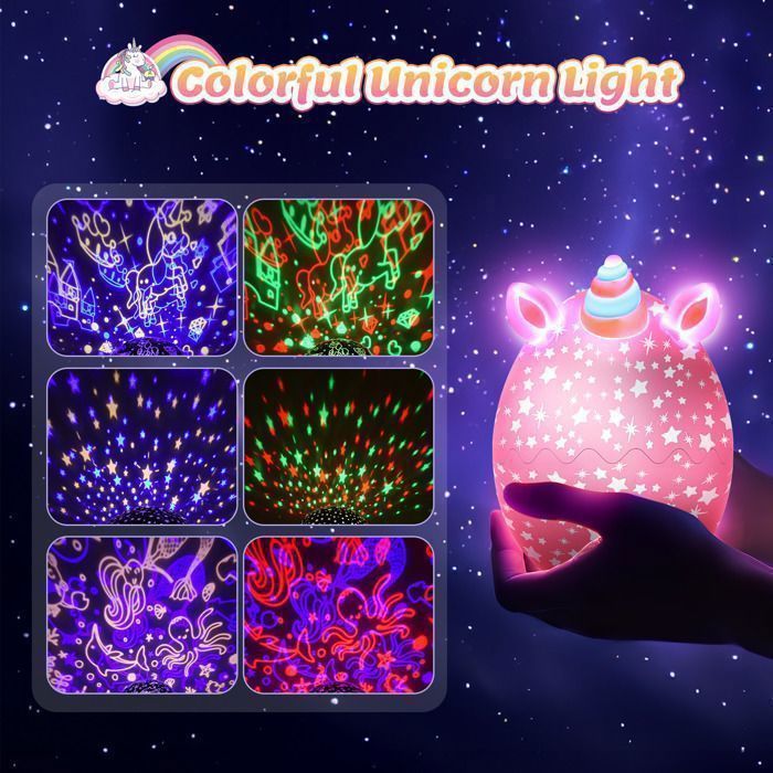 Lámpara de noche de unicornio ATOPDREAM, juguete luminoso 3 en 1 para niños, rotación de 360°, regalo de cumpleaños para niñas.
