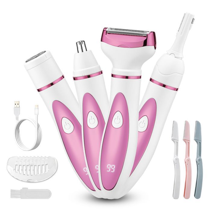 Rasoir Electrique Femme - 4 en 1 Indolore Corps Tondeuse Pour Bikini, Visage, Sourcils, Nez, Aisselles - USB Rechargeable