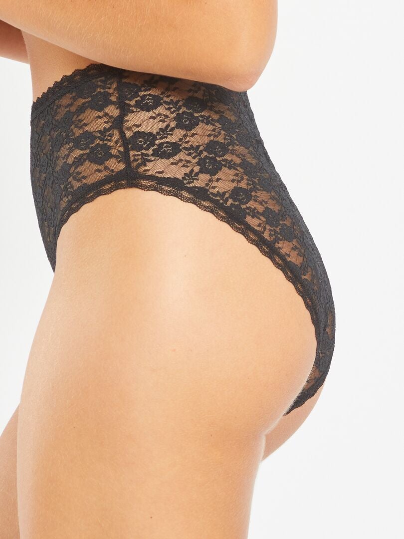 Set van 2 kanten slipjes met hoge taille - zwart