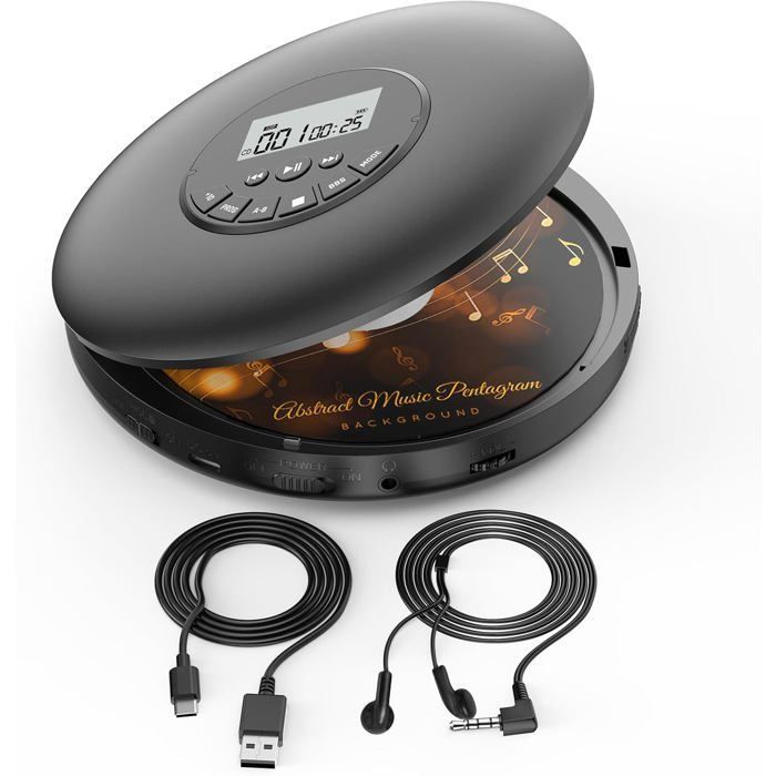 Tragbarer CD-Player – STAMPED – Anti-Skip-Schutz – CD-R/RW-kompatibel – Titelprogrammierung – LCD-Bildschirm