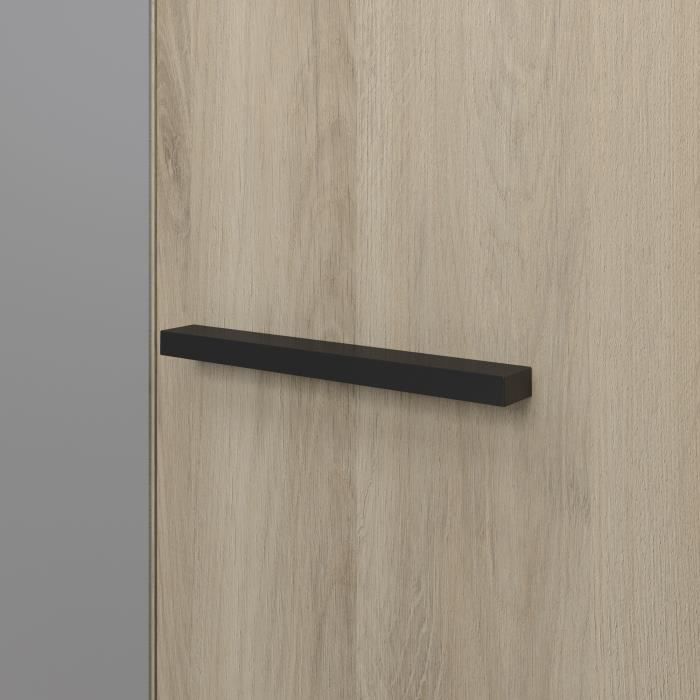 Armario - Acabado en roble y negro - 4 puertas batientes - 2 cajones - Espejos - Ancho 198 x Alto 203,1 x Profundidad 56,6 cm - COLORADO - Hecho en Francia