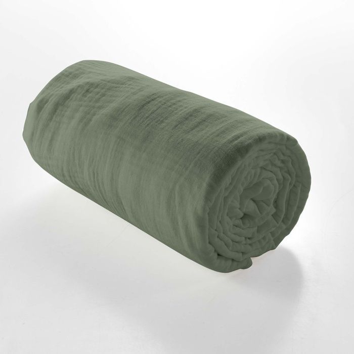 Sábana bajera ajustable para 2 personas, 160 x 200 cm, algodón de doble gasa, 57 hilos, Angelia Khaki