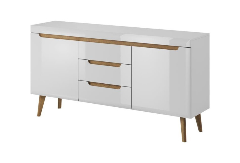Komoda na dębowych nóżkach NODIS 160 cm Biały Połysk
