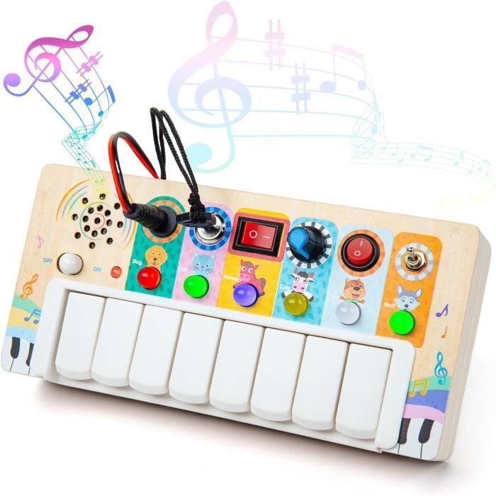 Teclado de piano infantil - Tablero de actividades Montessori - Luces LED multicolores - Juguete educativo - A partir de 3 años