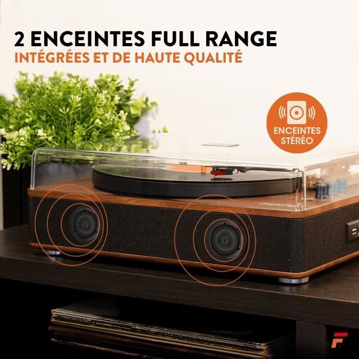 Platine vinyle rétro hifi Fenton RP162D avec Bluetooth et haut-parleurs - Marron / Bois Noyer