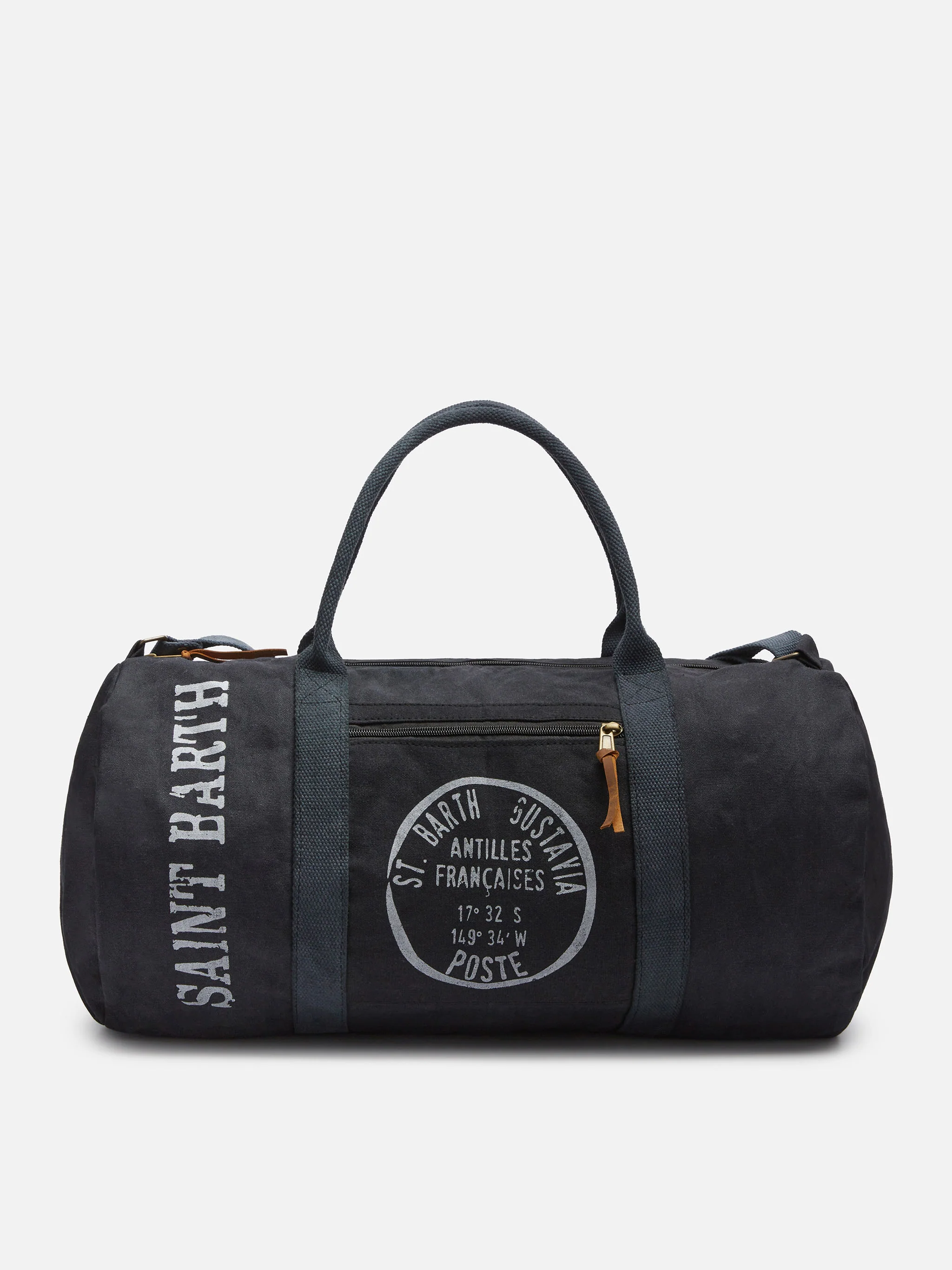 Black Vintage Wash Travel Duffel Bag | Front Printed Detail | Zip Closure | 100% Cotton | 55cm x 30cm x 30cm | MC2 Saint Barth