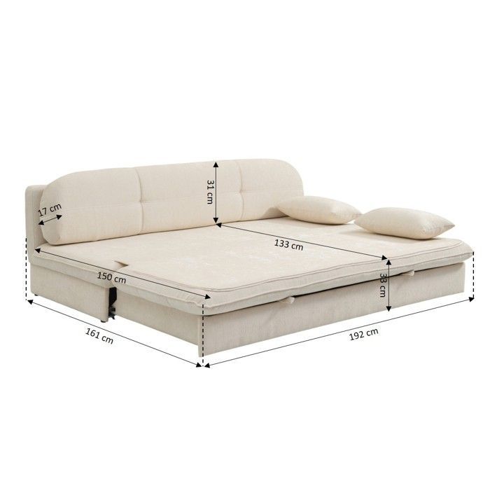 Sofá convertible de 3 plazas CILA en tela beige.