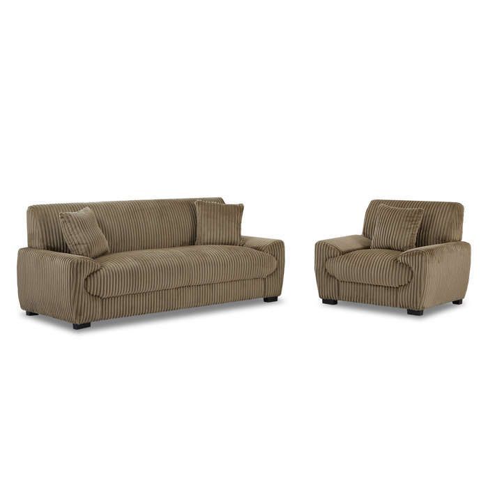 Conjunto de sofá de 3 plazas y sillón ADEA en pana marrón.