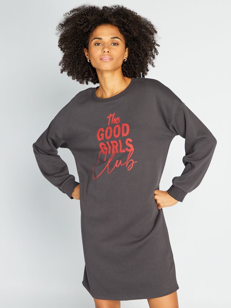 Bedrukte sweatshirtjurk - ZWART