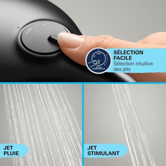 Colonna doccia con deviatore manuale - Risparmio idrico - GROHE Vitalio Comfort 250 - Nero opaco - 266982431