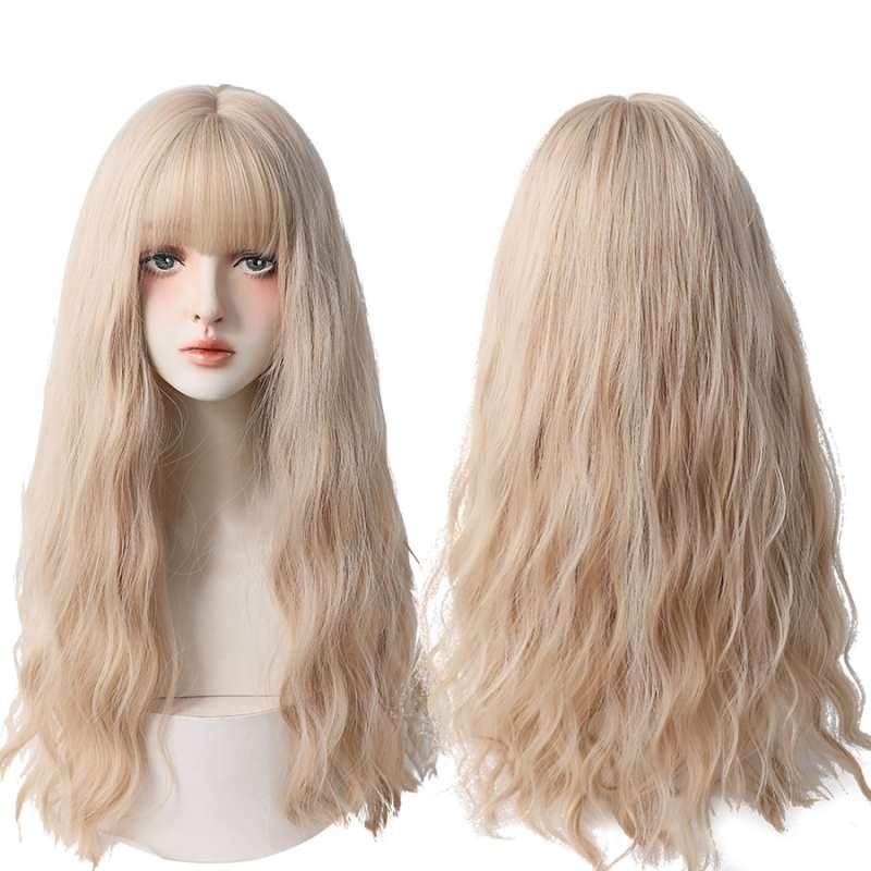 Long curly wigs Blonded synthetic wig with bangs casual wear for women four seasons hair wholesaler wave