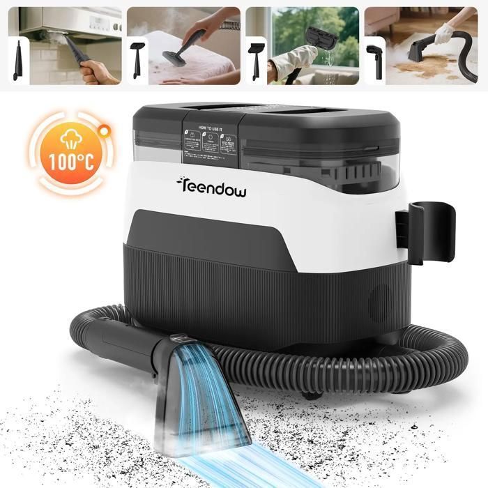 Nettoyeur 3-en-1 puissant pour tissus et tapis – Teendow C6 MAX – 1650W vapeur, aspiration 12000Pa, doubles réservoirs, anti-poils