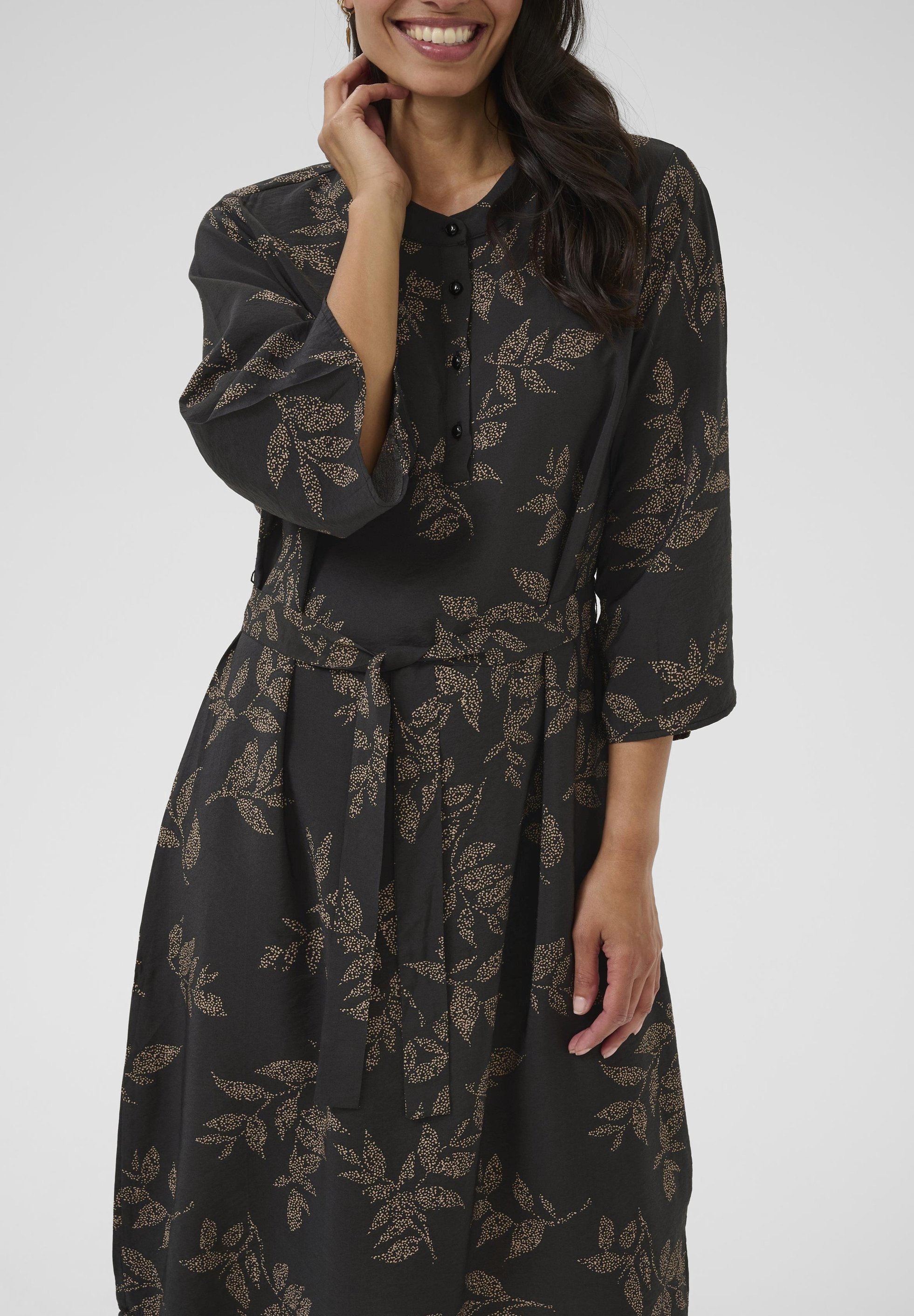 ARIANNA - Košilové šaty - black, oyster gray, leaf print, Bon'A Parte