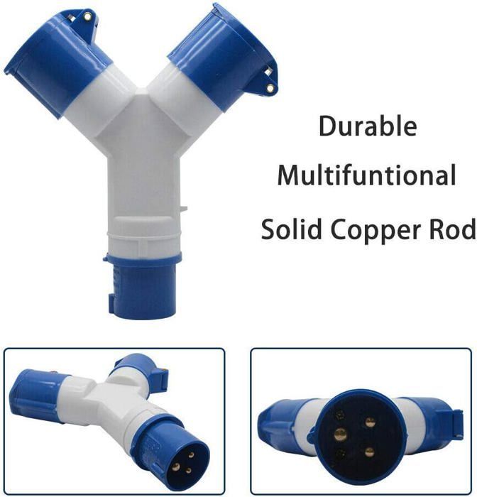 Adaptador de 2 tomas con tapa, 16A 220V IP44, toma múltiple para caravanas, autocaravanas y obras de construcción (PZCC)