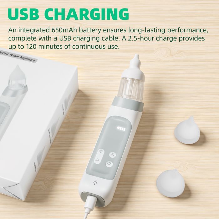 Mouche Bébé Electrique, Aspirateur Nasal pour Bébé Avec 5 niveaux d'aspiration et 3 embouts en silicone, Musique Et Lumière