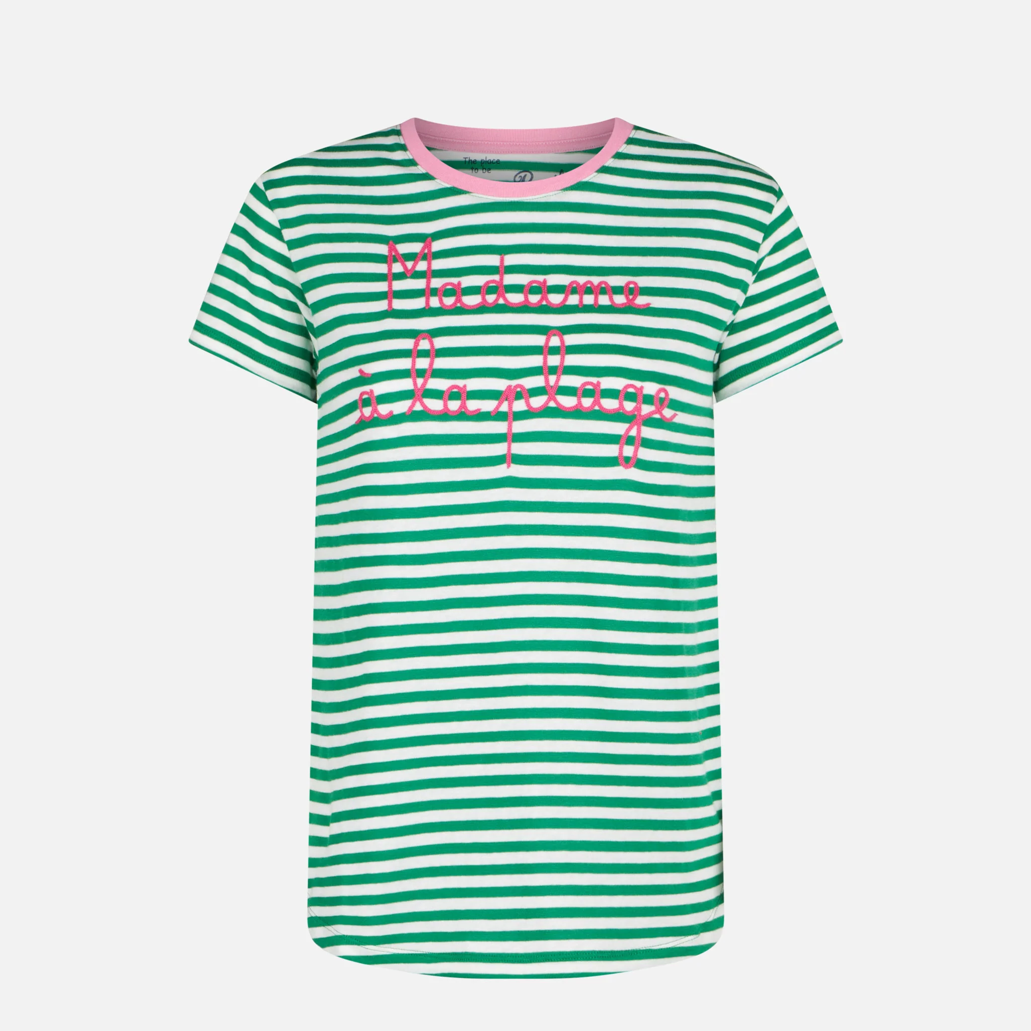 Groen katoenen T-shirt met geborduurde tekst 