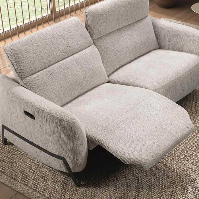 Canapé relax électrique 3 places tissu polyester beige - AMSTEN