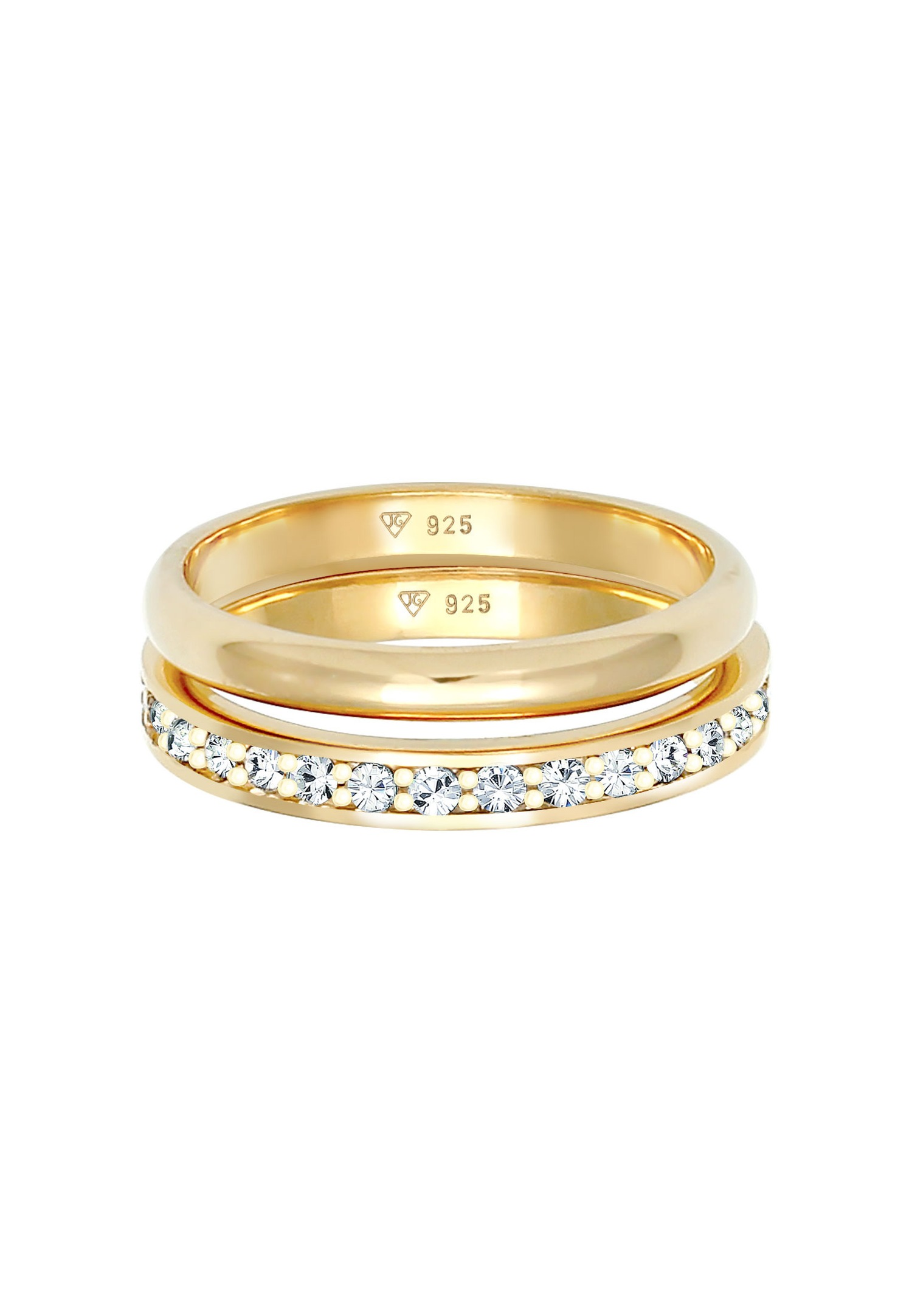 Elli Bague pour dames - Ensemble Memorie - Tendance de base avec cristaux en argent sterling 925 plaqué or