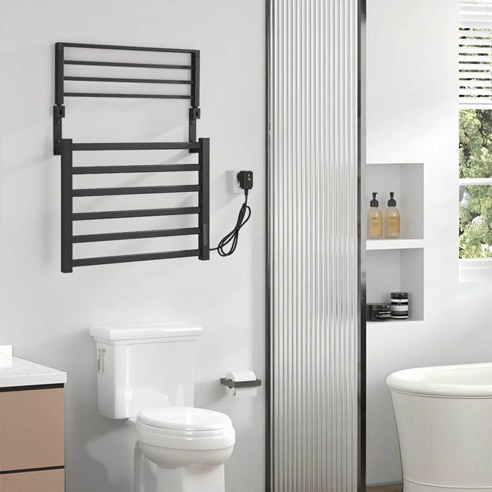 ReadyWarm Smart Towel Low Consumption Electric Towel Rail Radiator, Black, 58.5x55 cm, Wall Mounted, LED Display, Touch Control