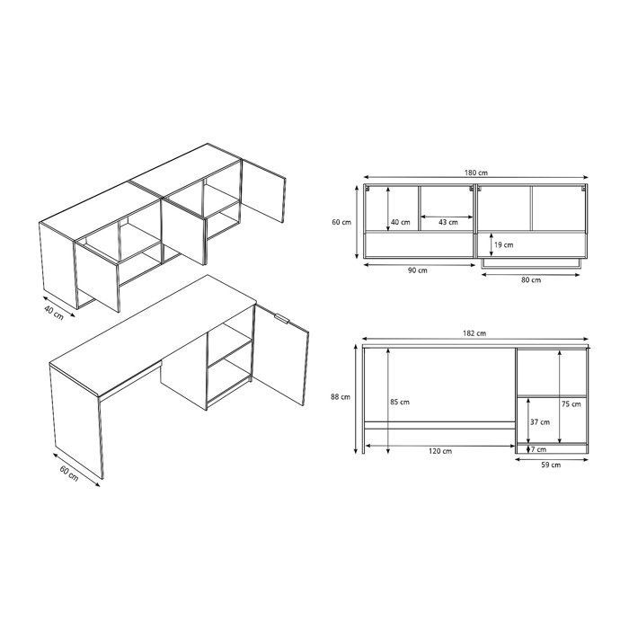 Mueble de lavandería para lavadora con encimera - 182 cm de ancho - Color beige y natural claro - NATAJI