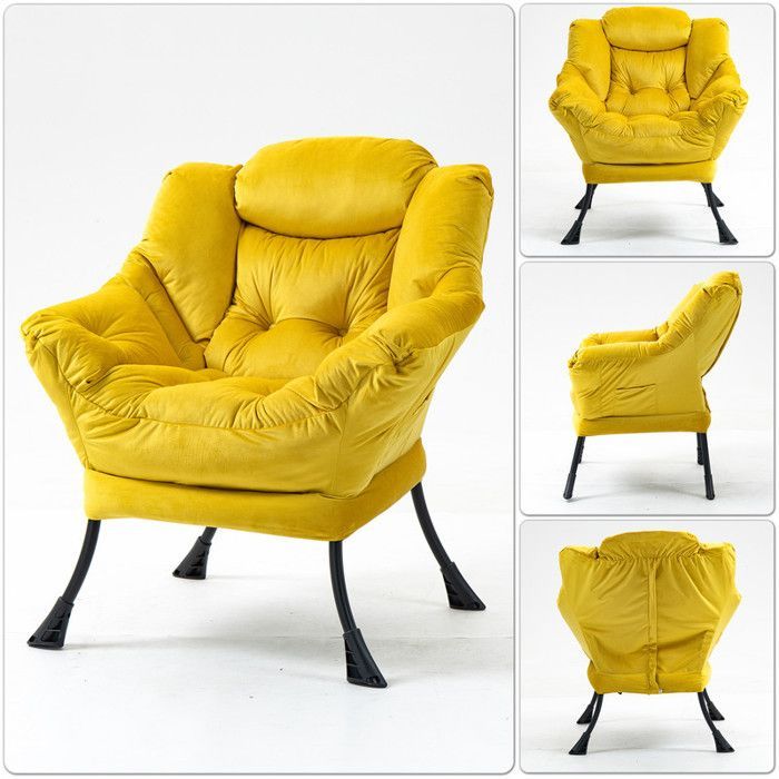 Fauteuil relax 75 x 80 x 85 cm, fauteuil à bascule en métal avec poches latérales, fauteuil d'allaitement minimaliste, jaune