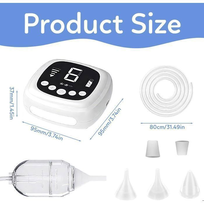Aspirador nasal para bebés - 9 niveles de succión y música suave - Incluye 5 puntas de silicona - Recargable - Blanco