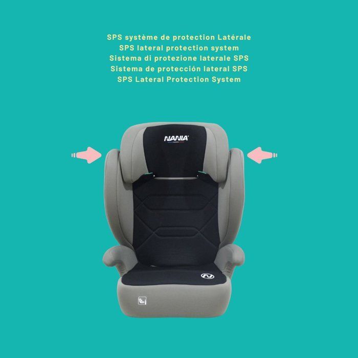 Siège auto - NANIA - Belem - Groupe 2/3 - I-size - 100/150 cm - 4 à 12 ans - Protection Latérale - Appui-tête Réglable - Noir