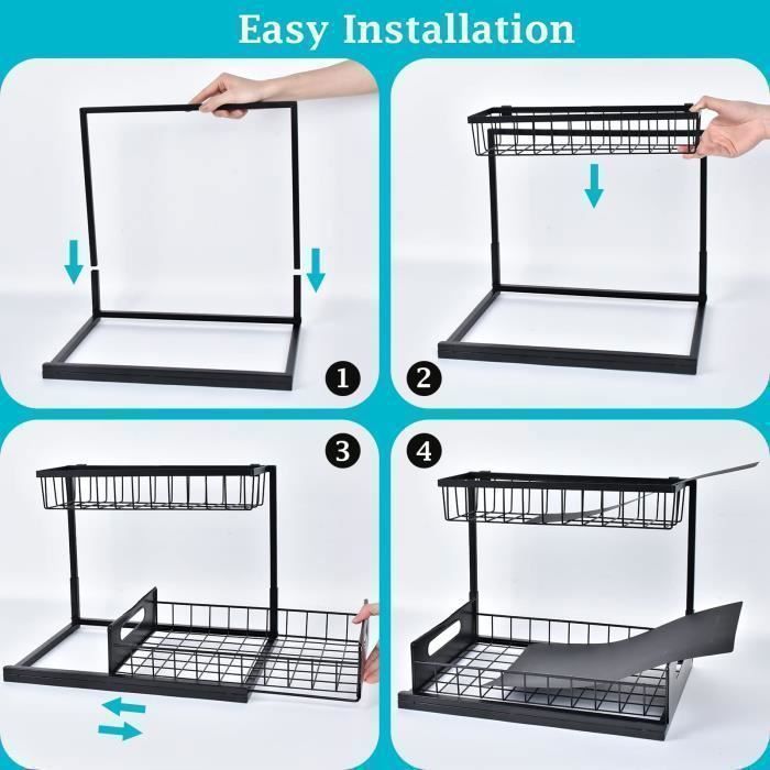 Rangement Sous Evier - Accessoires de cuisine - Noir - Coulissant - Polyvalent - Organisateur