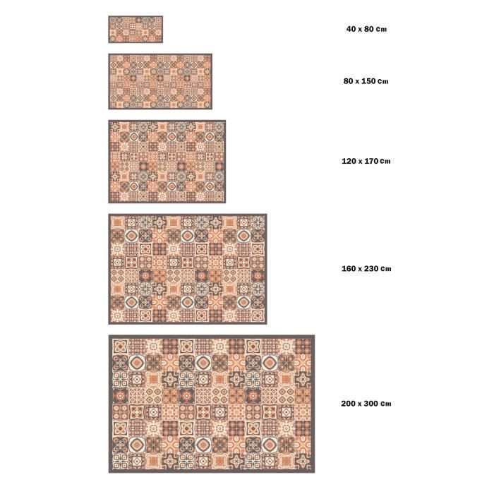 Panorama-Vinylteppich mit braunem Zementfliesenmuster, 80 x 150 cm – PVC-Teppich für Küche, Büro und Wohnzimmer